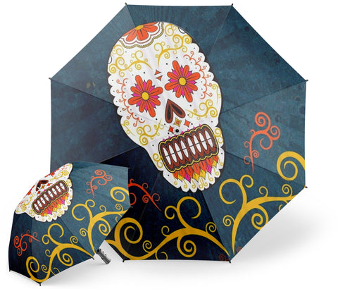 Parapluie Tête de Mort Mexicaine Avec Fleurs