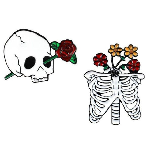 Pin's Crâne Et Rose